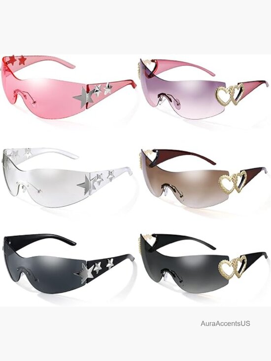 6 Pairs Y2k Sunglasses Shield Wrap Around Oversized Frameless Sun Glasses main image 5